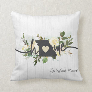 Missouri State Personalized Your Home City Rustic Throw Pillow