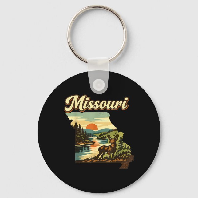 Missouri State Sunset Deer River Ozark Wilderness Keychain (Front)