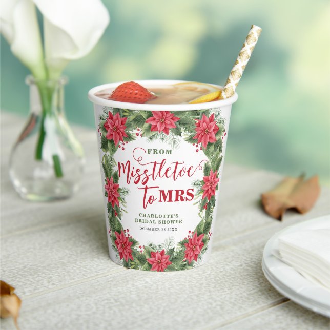 Misstletoe To Mrs Winter Poinsettia Bridal Shower Paper Cups (Insitu)