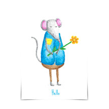 Missy Mouse tenant une carte "Juste parce que"