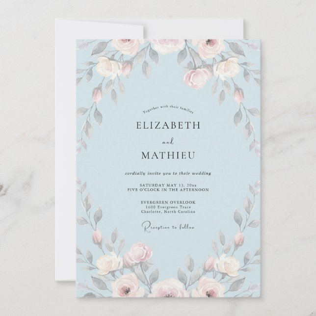 Mist Blue Painted Wedding Invitation (Front)