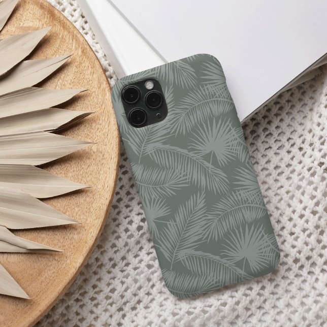 Mist Green Tropical Botanical Palm Leaves Pattern iPhone Case (Creator Uploaded)