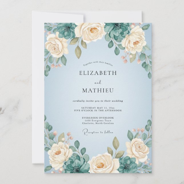 Mist Ivory Peony Wedding Invitation (Front)