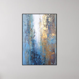 Mist & Metal: Blue Gold Abstract Canvas Print