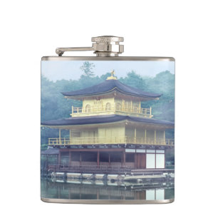Mist on the Golden Pavilion - Kyoto, Japan, Asia Hip Flask