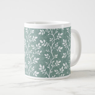 Mist Teal Green Leaves and Branches Botanical Large Coffee Mug