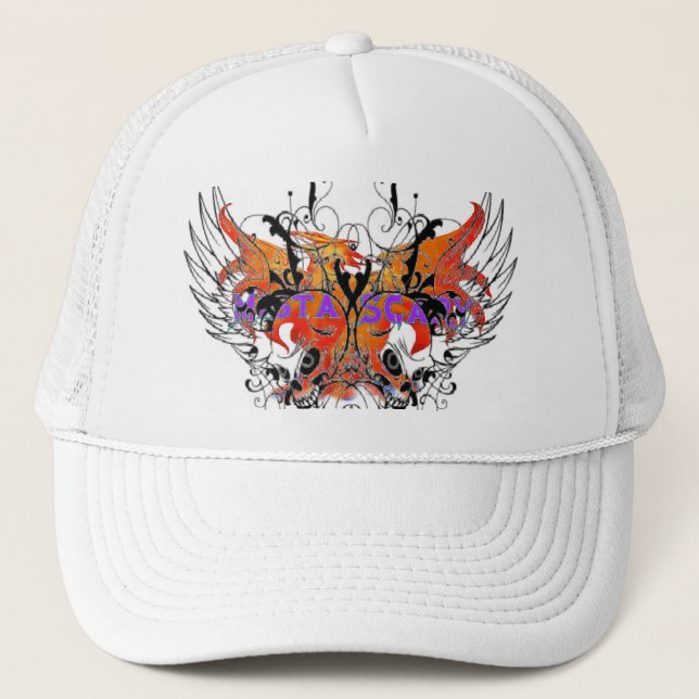 Mista SCARY Orange Phoenix Winged Skull Hat (Front)