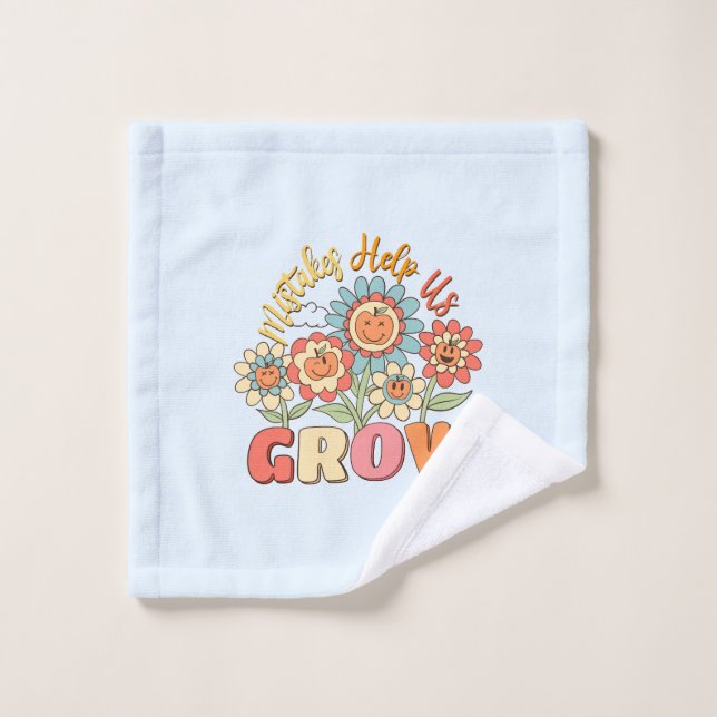 Mistakes Help Us Grow | Playful Floral Motivation Bath Towel Set (Wash Cloth)