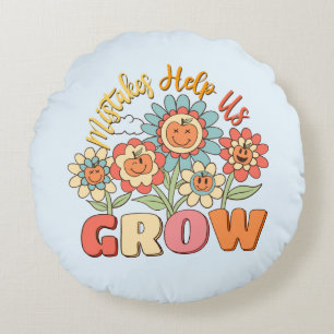 Mistakes Help Us Grow Playful Floral Motivation Round Pillow