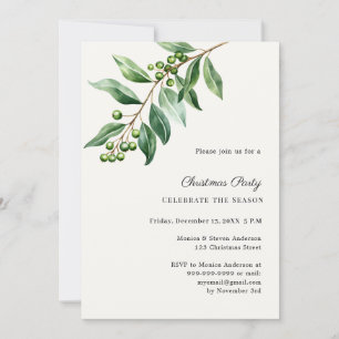 Misteltoe greenery ivory Christmas Party Invitation