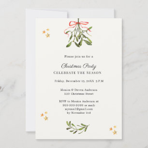 Misteltoe red bow minimalist Christmas Party Invitation