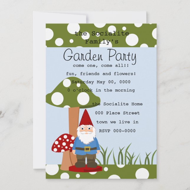 Mister Mushroom Garden Gnome Invitation (Front)