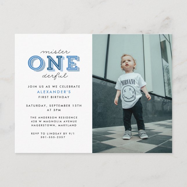 Mister Onederful 1st Birthday Photo Invitation Postcard (Front)