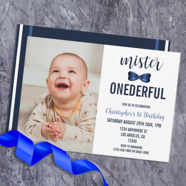 Mister Onederful Bow Tie 1st Birthday Invitation (Creator Uploaded)