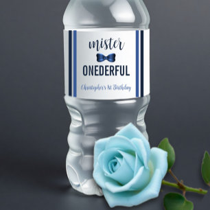 Mister Onederful Bow Tie 1st Birthday Water Bottle Label