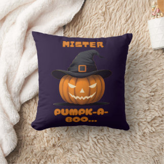 Mister Pumpk-A-Boo Halloween Pumpkin Throw Pillow