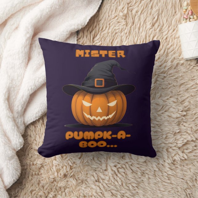 Mister Pumpk-A-Boo Halloween Pumpkin Throw Pillow (Blanket)