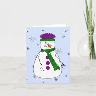 Mister Snowman, Snowing Snow Whimsical Primitive Holiday Card