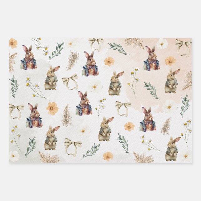 Mister Whimsy Spring Bunny Wrapping Paper Sheet (Front)