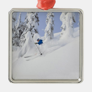 Mistie Fortin skis powder Metal Ornament