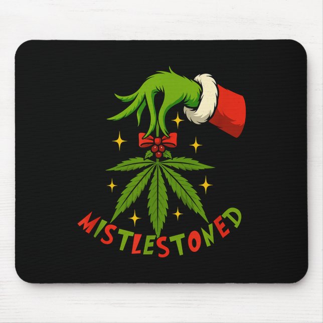 Mistlestoned Weed Leaf Funny Stoner Christmas  Mouse Pad (Front)