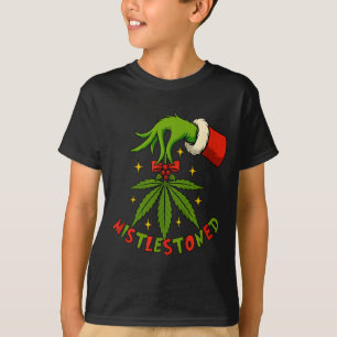 Mistlestoned Weed Leaf Funny Stoner Christmas  T-Shirt