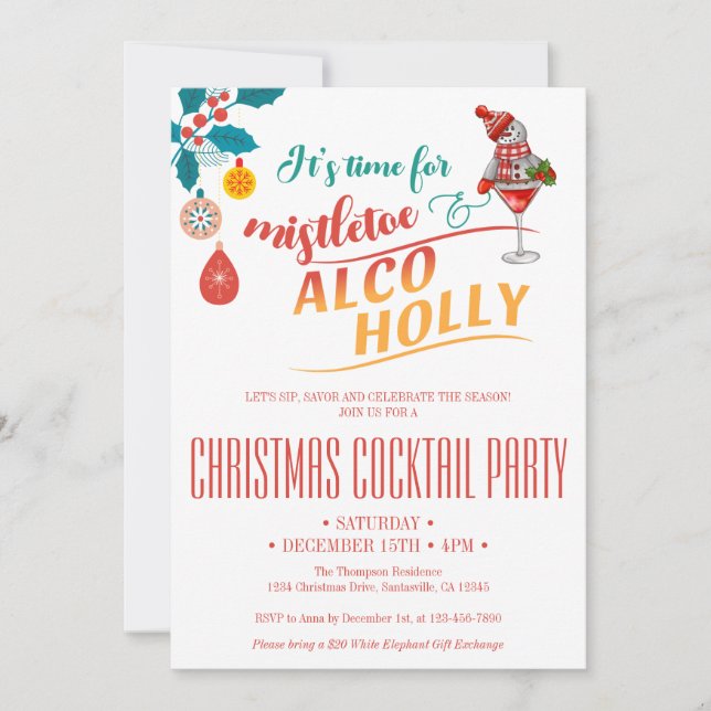 Mistletoe & Alco-Holly Christmas Cocktail Brunch Invitation (Front)