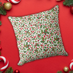 Mistletoe and Berries Christmas Throw Pillow