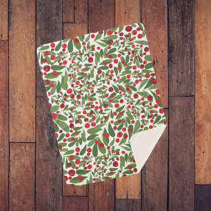 Mistletoe and Berries on White Background Sherpa Blanket