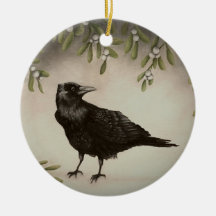 Mistletoe and Crow Ceramic Ornament