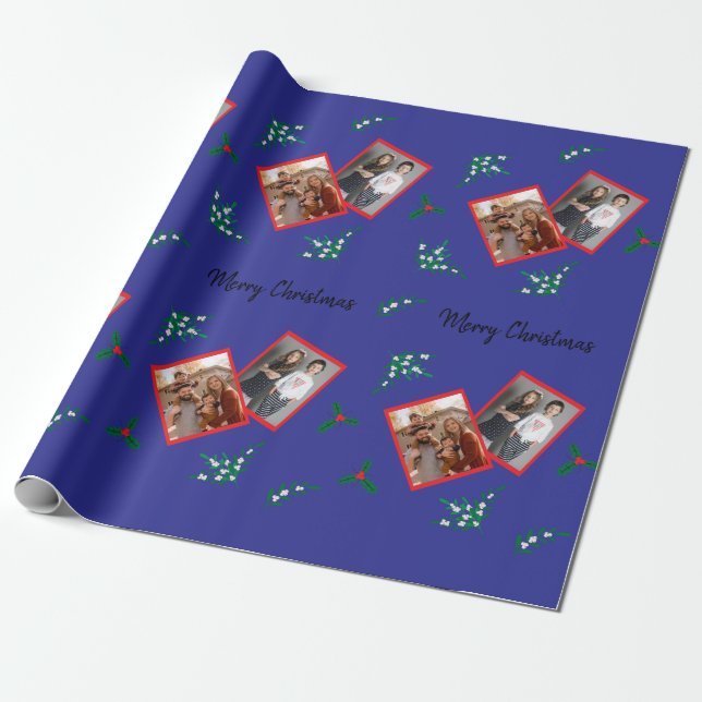 Mistletoe and Holly Berries 2 photos Wrapping Paper (Unrolled)