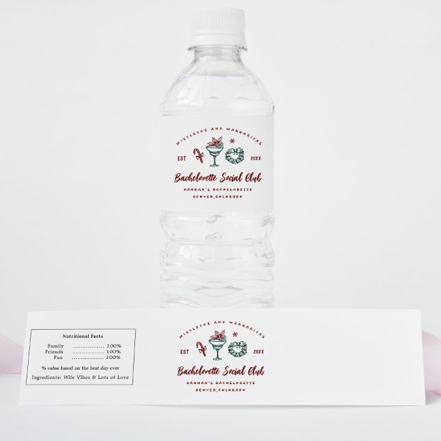 Mistletoe and Margaritas | Christmas Bachelorette Water Bottle Label (Creator Uploaded)