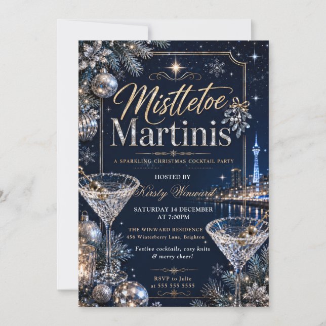 Mistletoe and Martinis Christmas Party Invitation (Front)