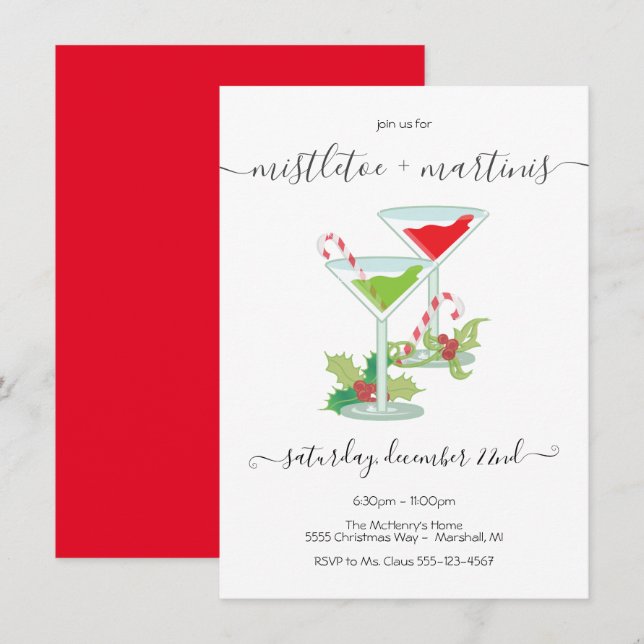 Mistletoe and Martinis Holiday cocktail Party Invitation (Front/Back)