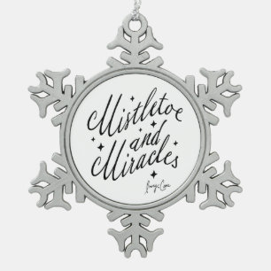 Mistletoe and Miracles Black and White Snowflake Pewter Christmas Ornament