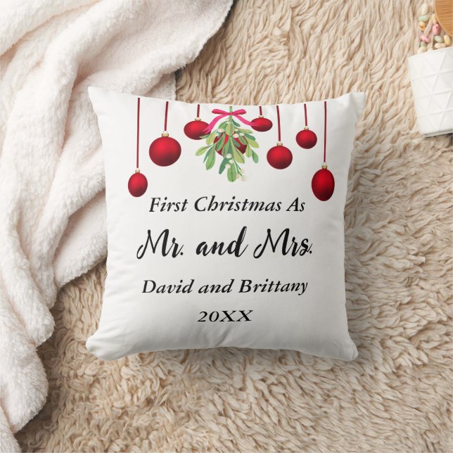 Mistletoe and Red Christmas Balls Newlyweds Pillow (Blanket)