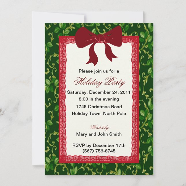 Mistletoe And Red Lace Party Invitations (Front)