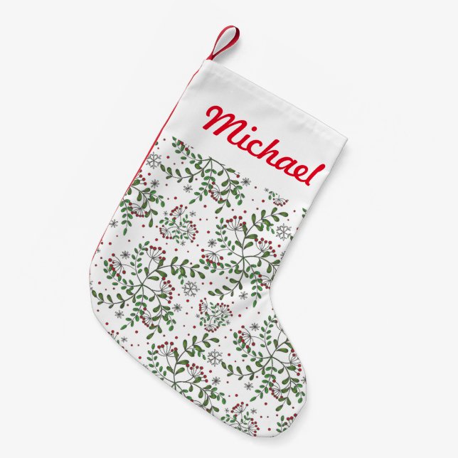 Mistletoe And Snowflake Pattern Small Christmas Stocking (Front (Hanging))