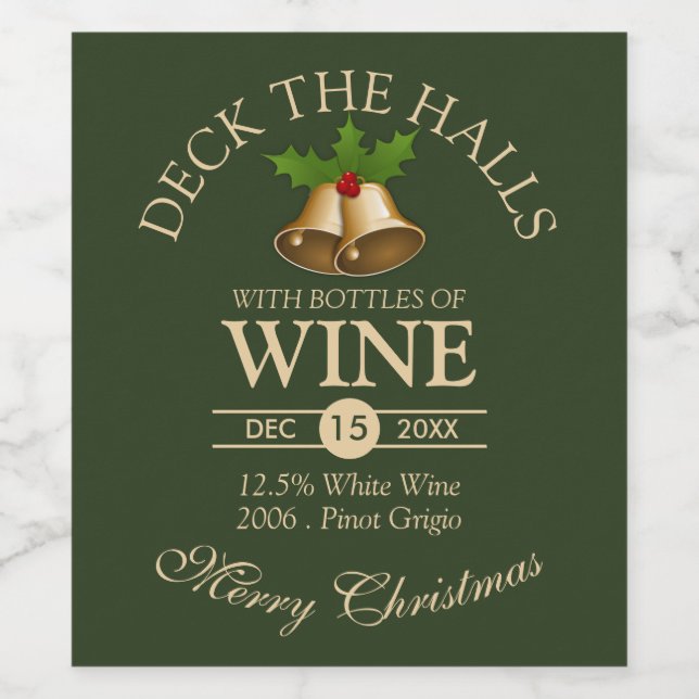 Mistletoe Bells Christmas Wine Label (Single Label)