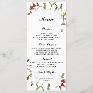 mistletoe berries winter wedding menu cards