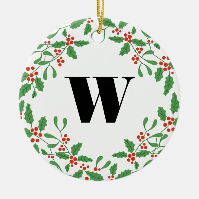 Mistletoe Berry Wreath Monogram Ornament (Front)