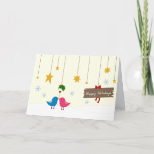Mistletoe Birdies Christmas Card