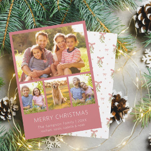 Mistletoe Bow Multi Photo Family Christmas Card