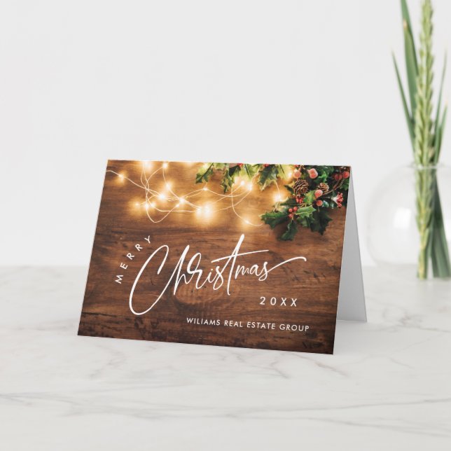 Mistletoe Branch Rustic Christmas Corporate Holiday Card (Front)