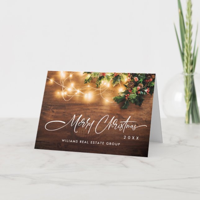 Mistletoe Branch Rustic Christmas Corporate Holiday Card (Front)