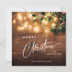 Mistletoe Branch Rustic Christmas Greeting Wood Holiday Card