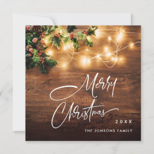 Mistletoe Branch Rustic Christmas Greeting Wood Holiday Card
