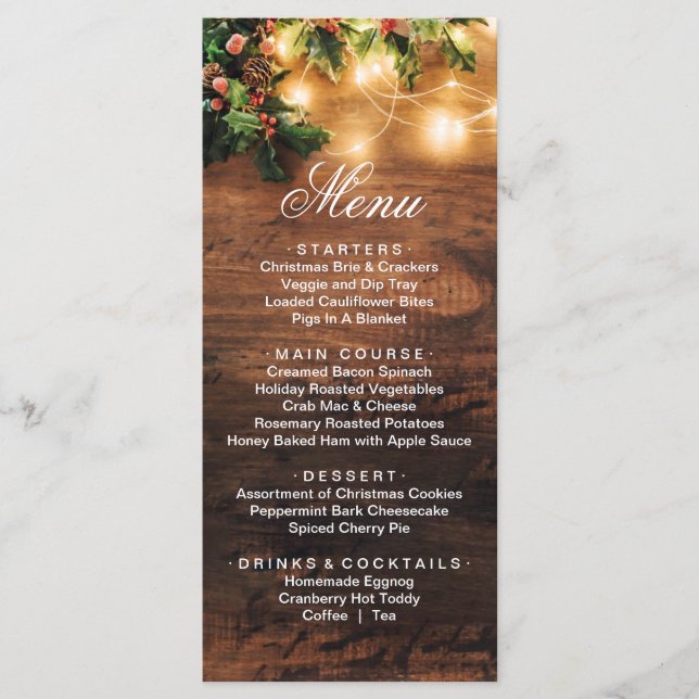 Mistletoe Branch Rustic  Christmas Holiday Dinner Menu (Front)