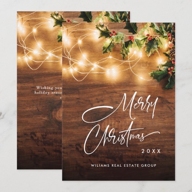 Mistletoe Branch Rustic Corporate Christmas Holiday Card (Front/Back)