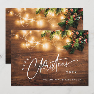Mistletoe Branch Rustic Corporate Christmas Holiday Card